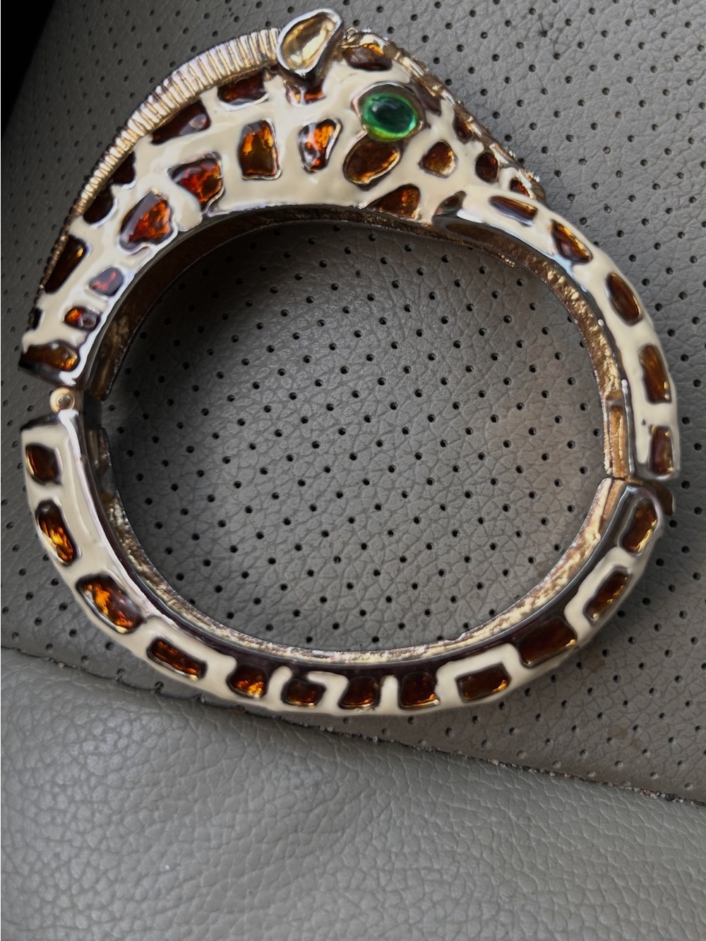Source Unknown Giraffe-Pattern Enamel Bangle in Brown, Cream and Green Accent